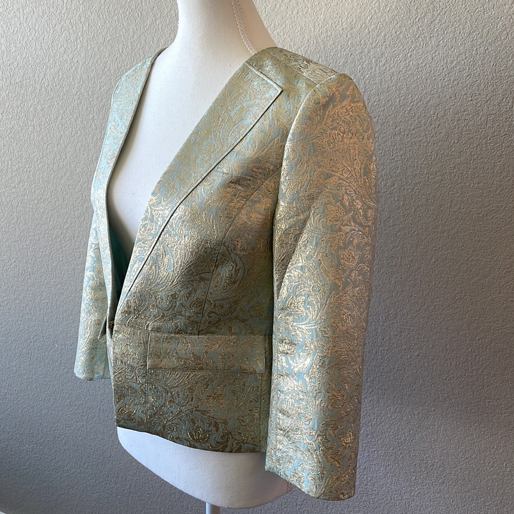 Tory Burch Gold/Mint Metallic Blazer Size 6 - Picture 6 of 13